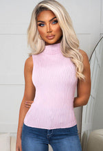 Moves To Me Pink Textured High Neck Tank Top