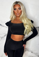 Blissful Babe Black Square Neck Long Ruffle Sleeve Double Layer Two Piece Loungewear Set