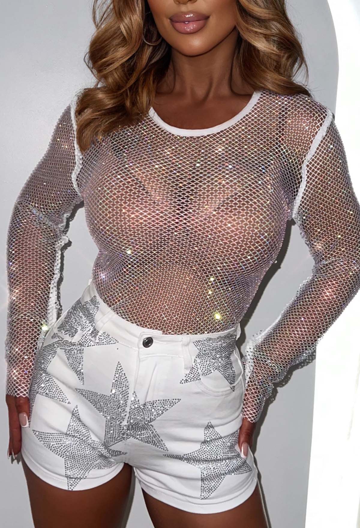 Blazing Star White Stretch Star Denim Shorts