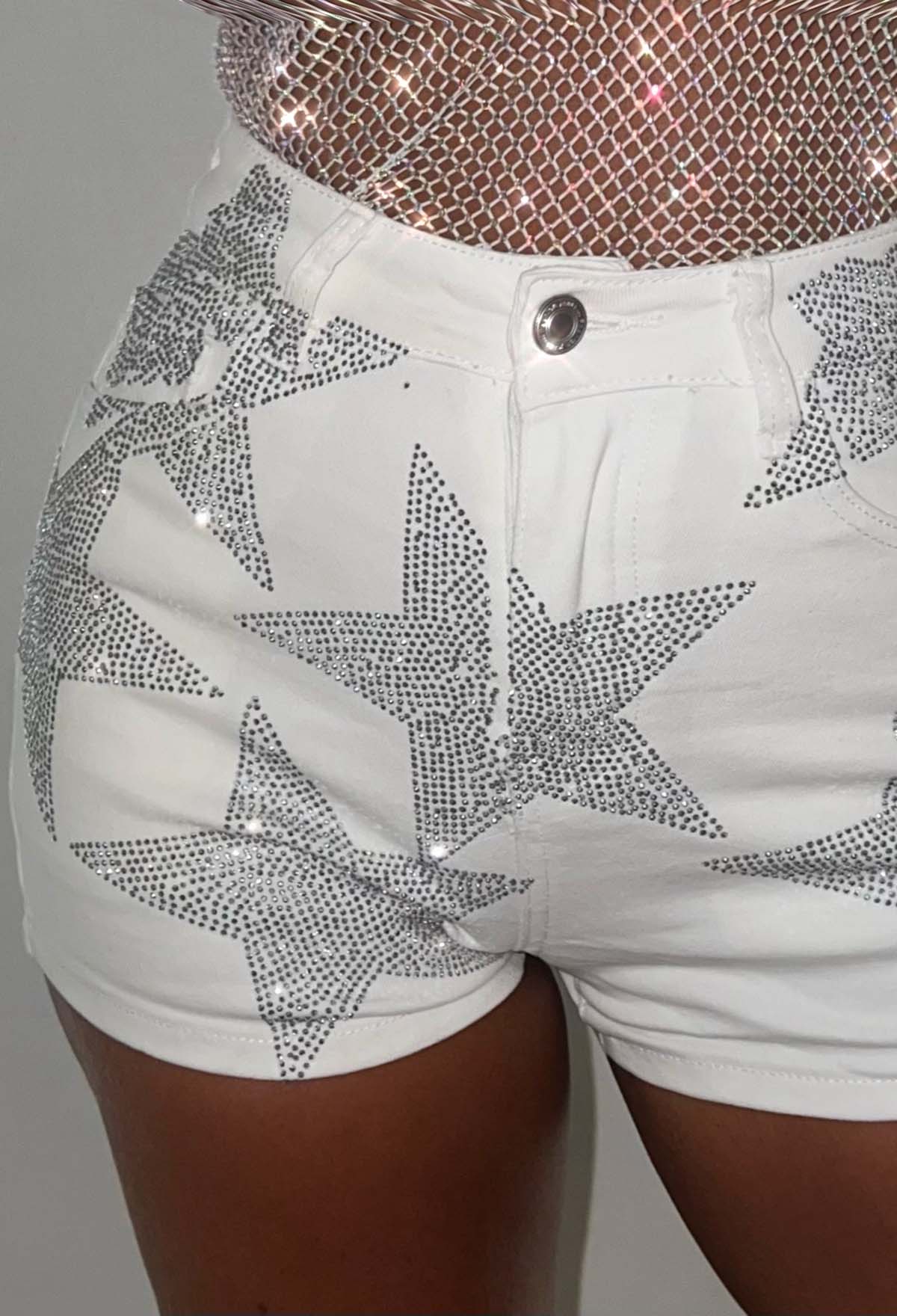 Blazing Star White Stretch Star Denim Shorts