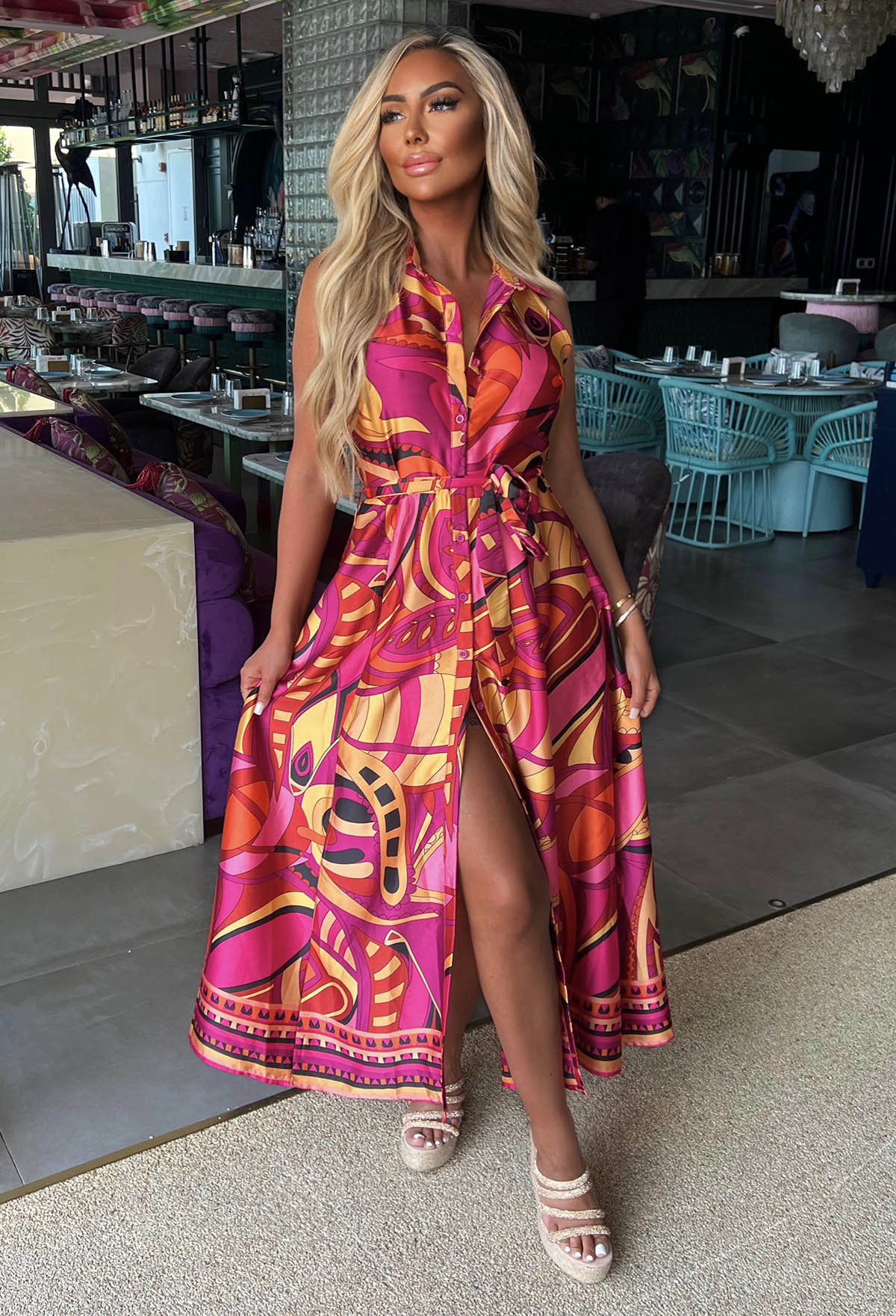 Dubai Luxury Satin Printed Maxi Dress
