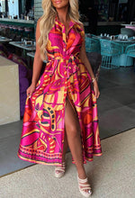 Dubai Luxury Pink Satin Printed Maxi Dress