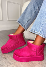 Chill Glam Hot Pink Fleece Lined Platform Faux Suede Boots