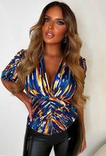 Always My Lover Blue Printed Ruched Top
