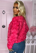 Luxe Rose Hot Pink Rose Detail Cropped Collarless Jacket