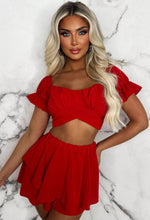 Always Pretty Red Frill Skort Milkmaid Top Tie Waist Co-Ord Outfit Set