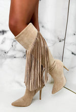 Sweet Moments Cream Suede Tassel Knee High Boots