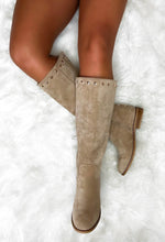 Sweet Glamour Cream Gold Stud Faux Suede Knee High Boots