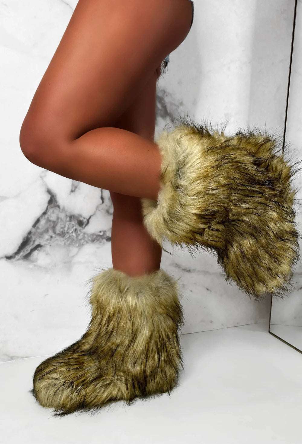 All Fur It Tan Fluffy Faux Fur Warm Snow Boots Pink Boutique Pink Boutique UK