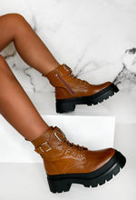 Mine Forever Tan Gold Detail Lace Up Boot