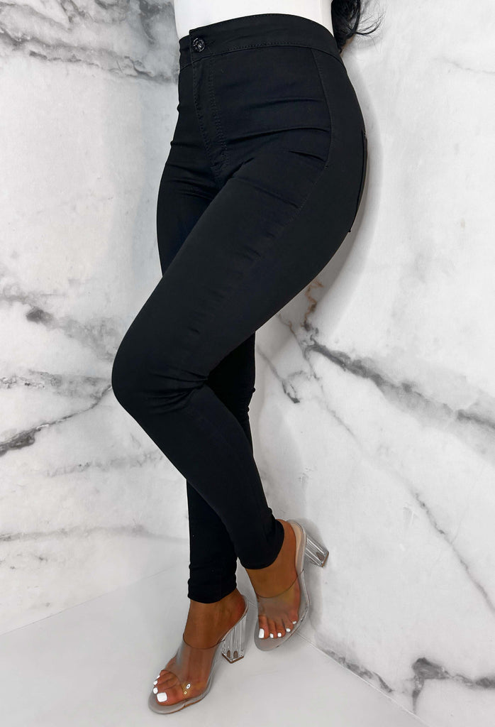 Authentic Chic Black Stretch Skinny Plain Front Jeans | Pink Boutique ...