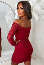 Bijoux Red Mesh Long Sleeve Ruched Corset Mini Dress