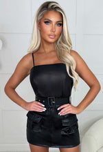 Fashionista Fave Black Faux Leather Stretch Cargo Belted Skort Playsuit