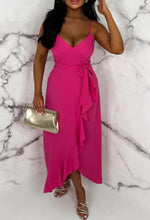 Love Frill Hot Pink Cami Strap Frilled Wrap Style Maxi Dress