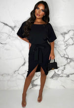Came Here For Love Black Belted Wrap Front Midi Dress