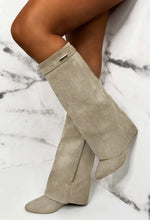 Sending My Best Beige Faux Suede Fold Over Knee High Boots