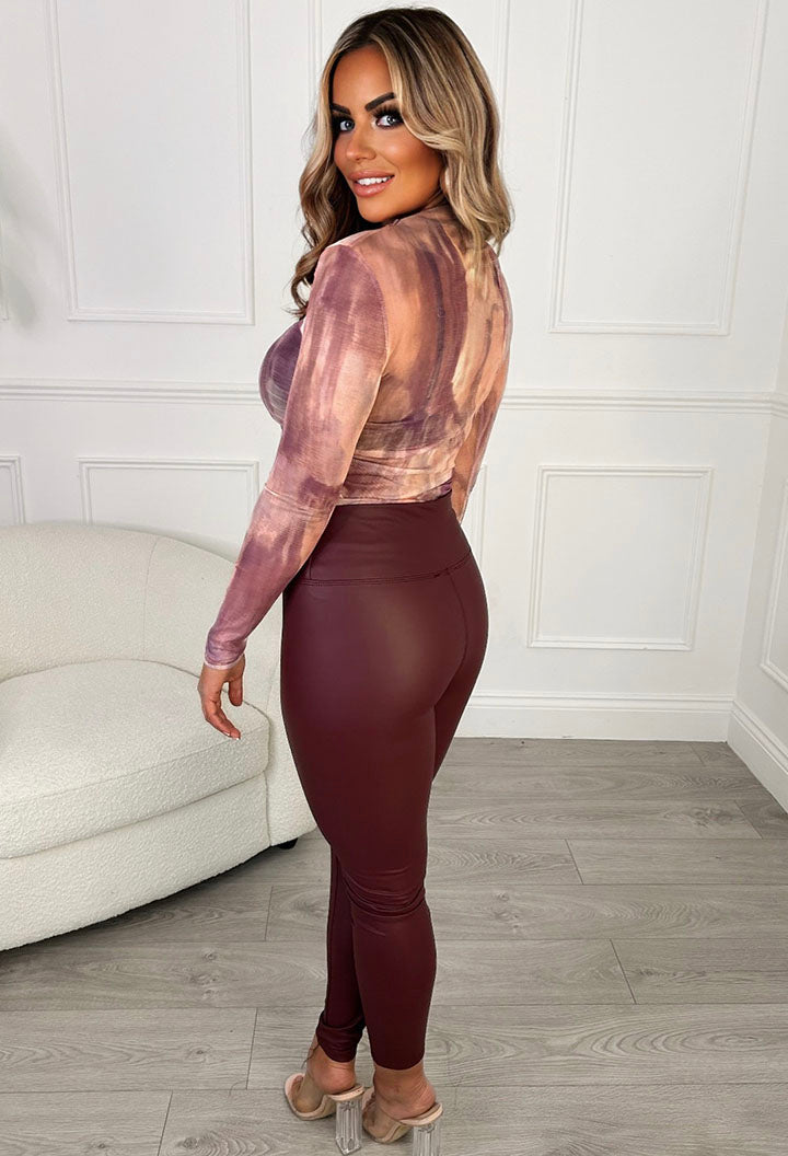 It's A Mystery Wine High Waisted Leather Look Leggings - 8-10