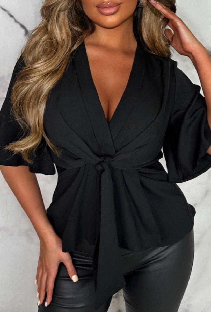 BABEZ Knot Front Short Sleeve Top