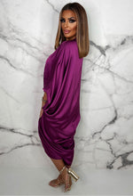 Look Of Luxury Purple Satin Oversized Ruched Dress