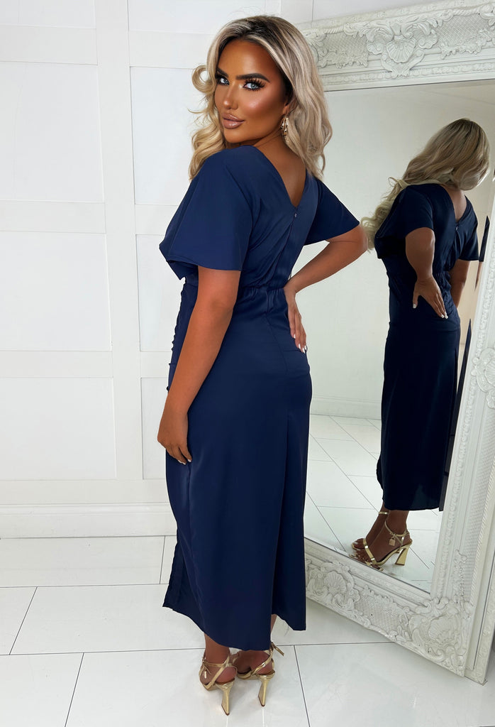 Love Me Forever Navy Ruched Midi Dress | Pink Boutique – Pink Boutique UK