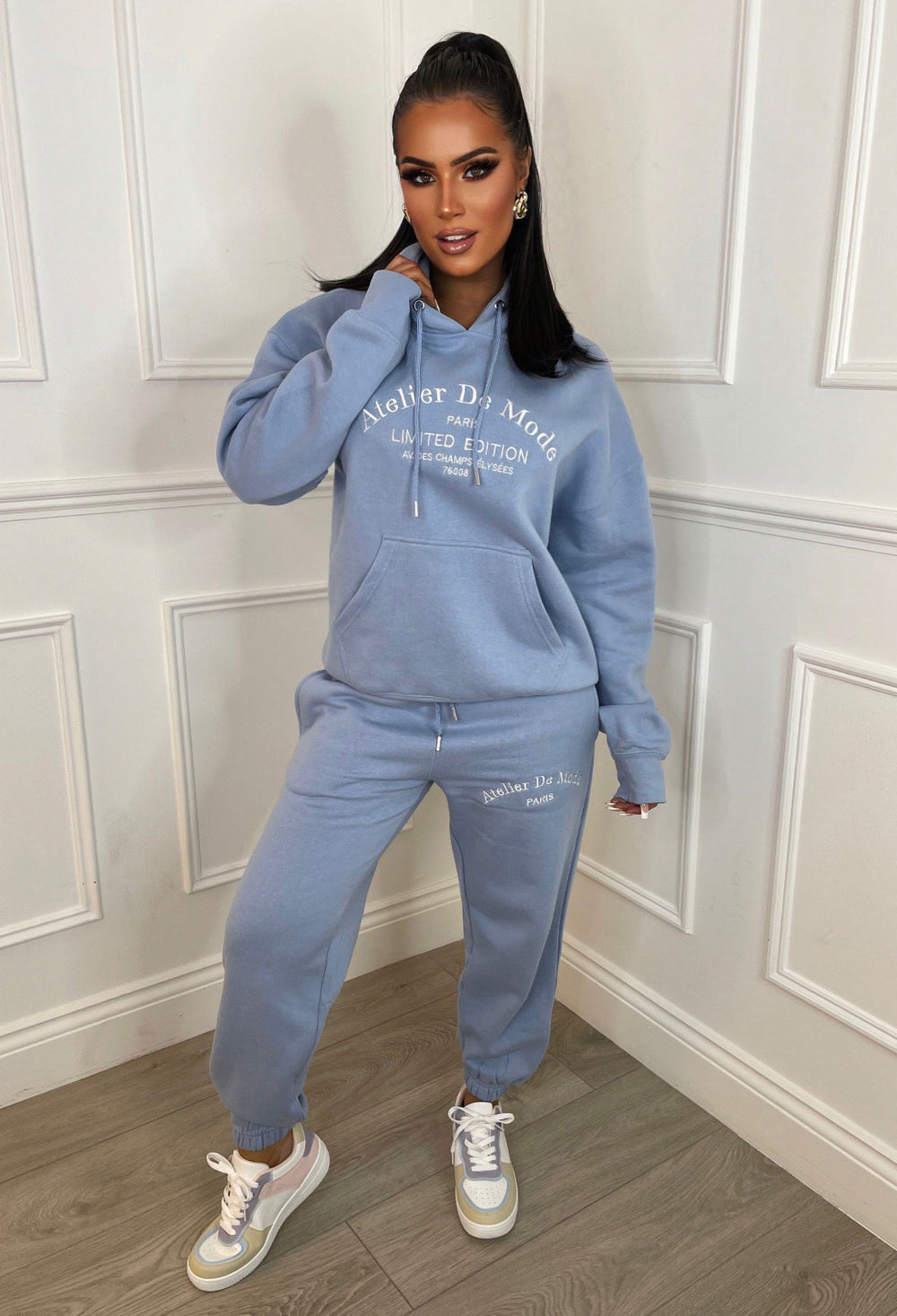 Ltd Edition Blue Embroided Hooded 2pcs Loungewear Set | Pink Boutique ...