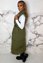 Quilted Fantasy Khaki Box Quilted Tie Waist Gilet