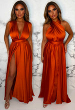 Satin Dreams Orange Multiway Wrap Leg Split Satin Maxi Dress
