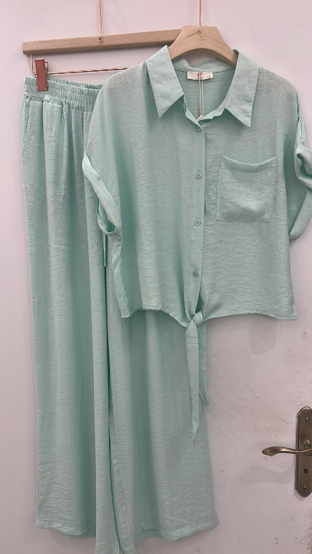 Weekend Casual Green Tie Shirt And Trouser Co-ord