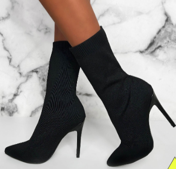 My Next Step Black Stretch Knitted Sock Ankle Boots