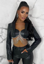 Unreal Black Faux Leather Diamond Tassel Crop Top Limited Edition