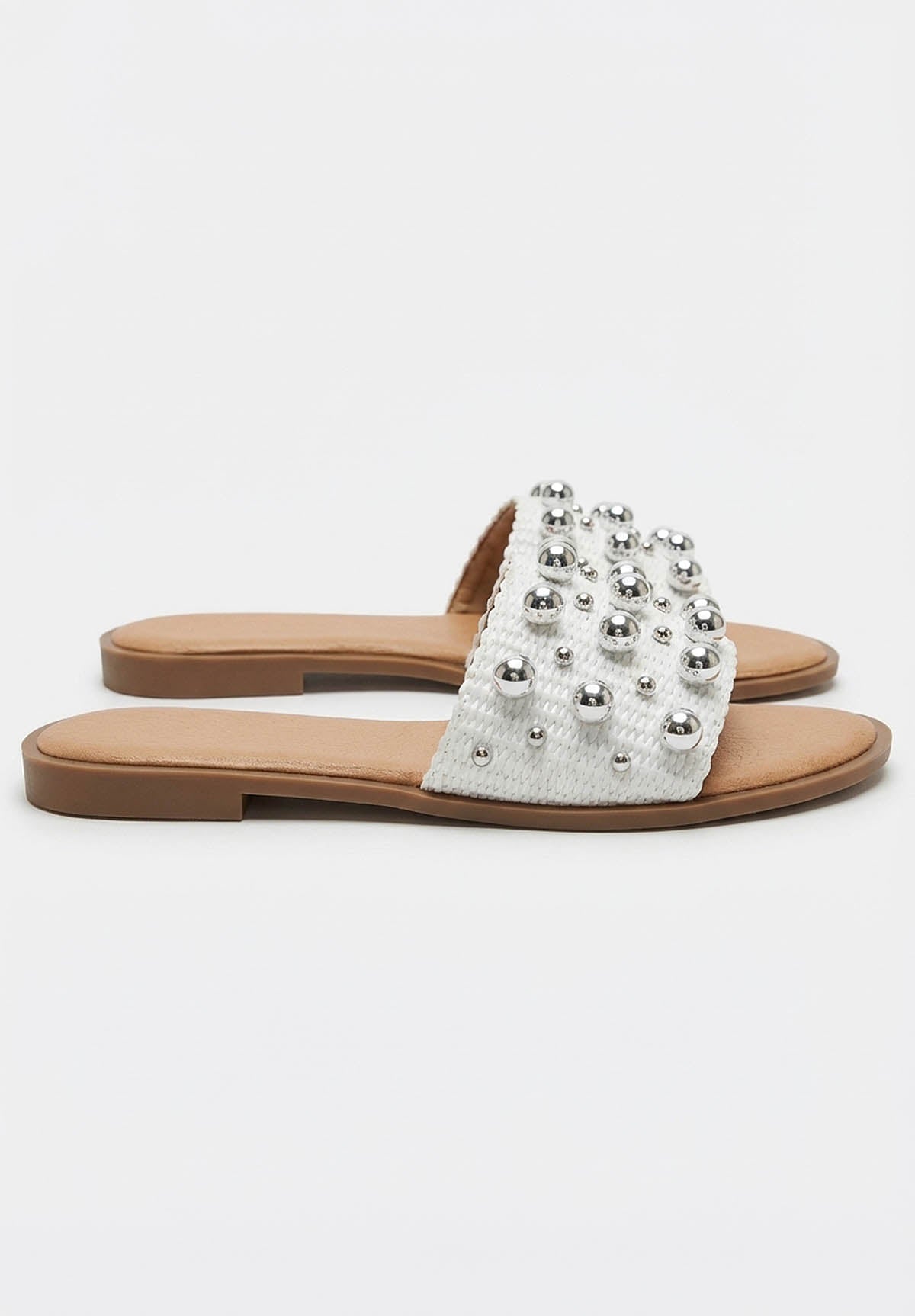 Studded Daydream White Raffia Studded Sandals