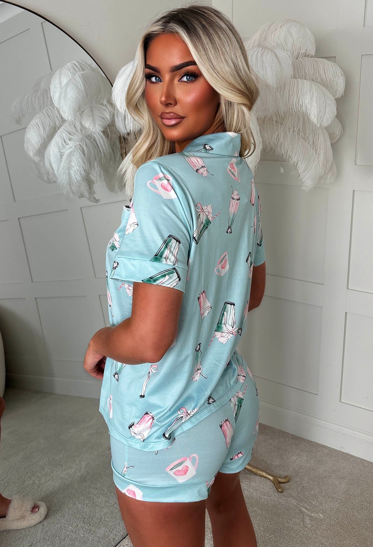 Sweet Like Matcha Green Strawberry Matcha Print Short Sleeve Super Soft Pyjama Set