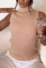 Be My Lover Beige Ribbed High Neck Knitted Top