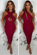 Wrapped In Luxury Wine Ultra Soft Double Lined Multiway Ruched Midi Dress