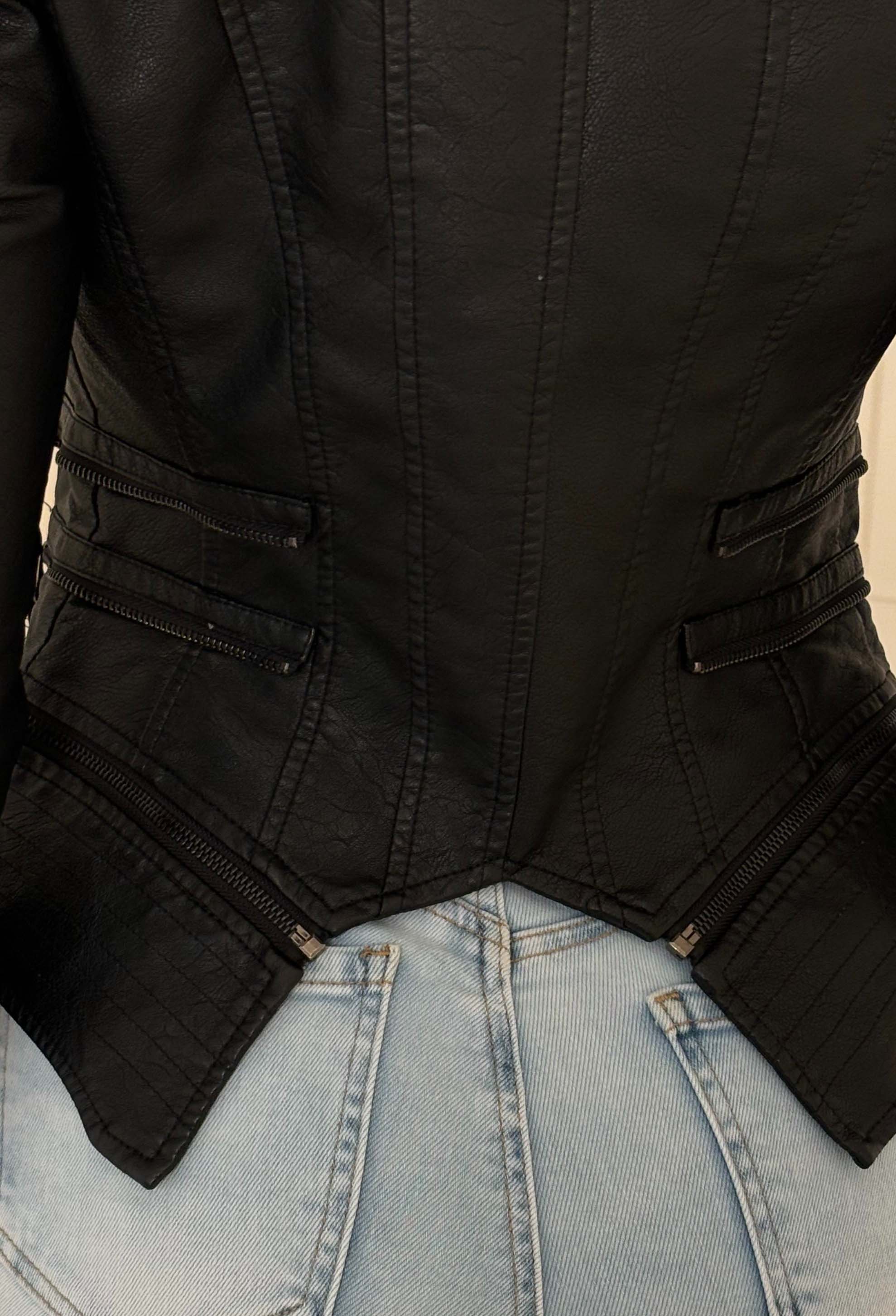 You're So Gone Black Fitted Faux Leather Biker Jacket