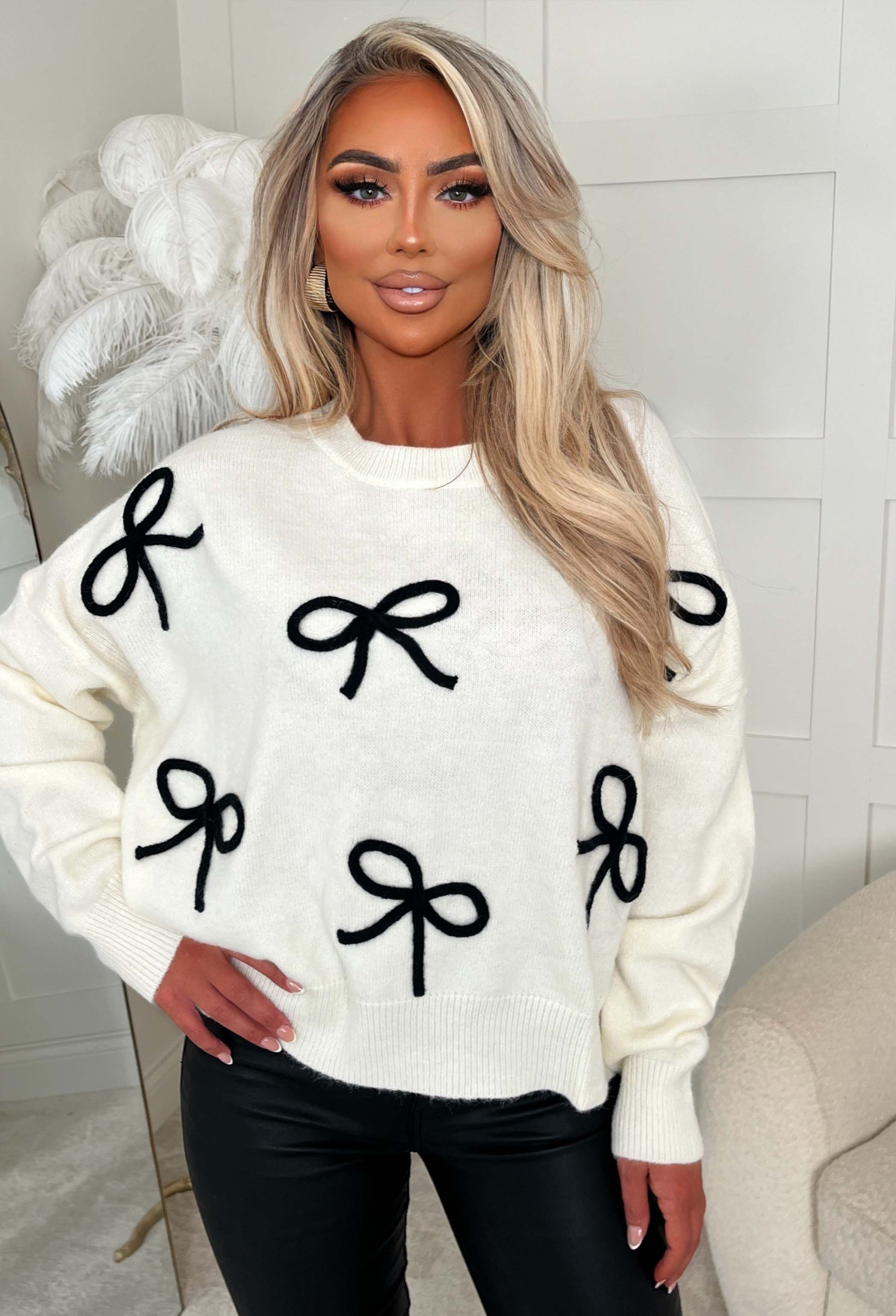 Adored Always Cream Bow Jumper