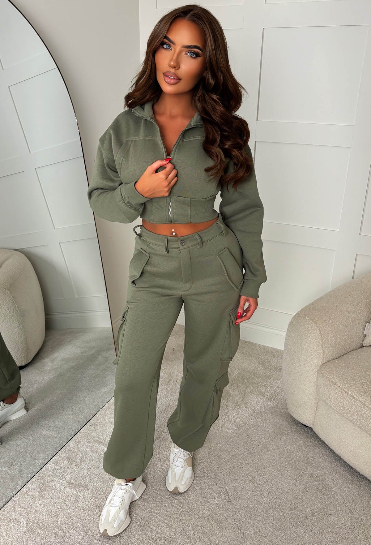 Airport Ready Khaki Zipped Jacket & Cargo Jogger Set