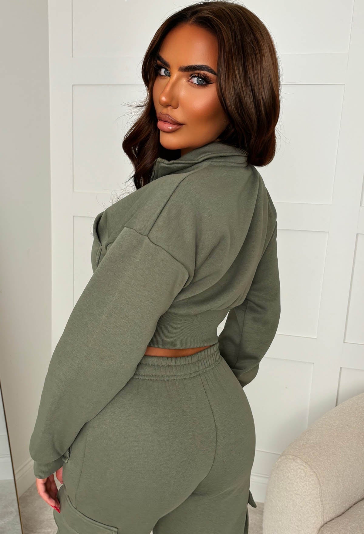 Airport Ready Khaki Zipped Jacket & Cargo Jogger Set