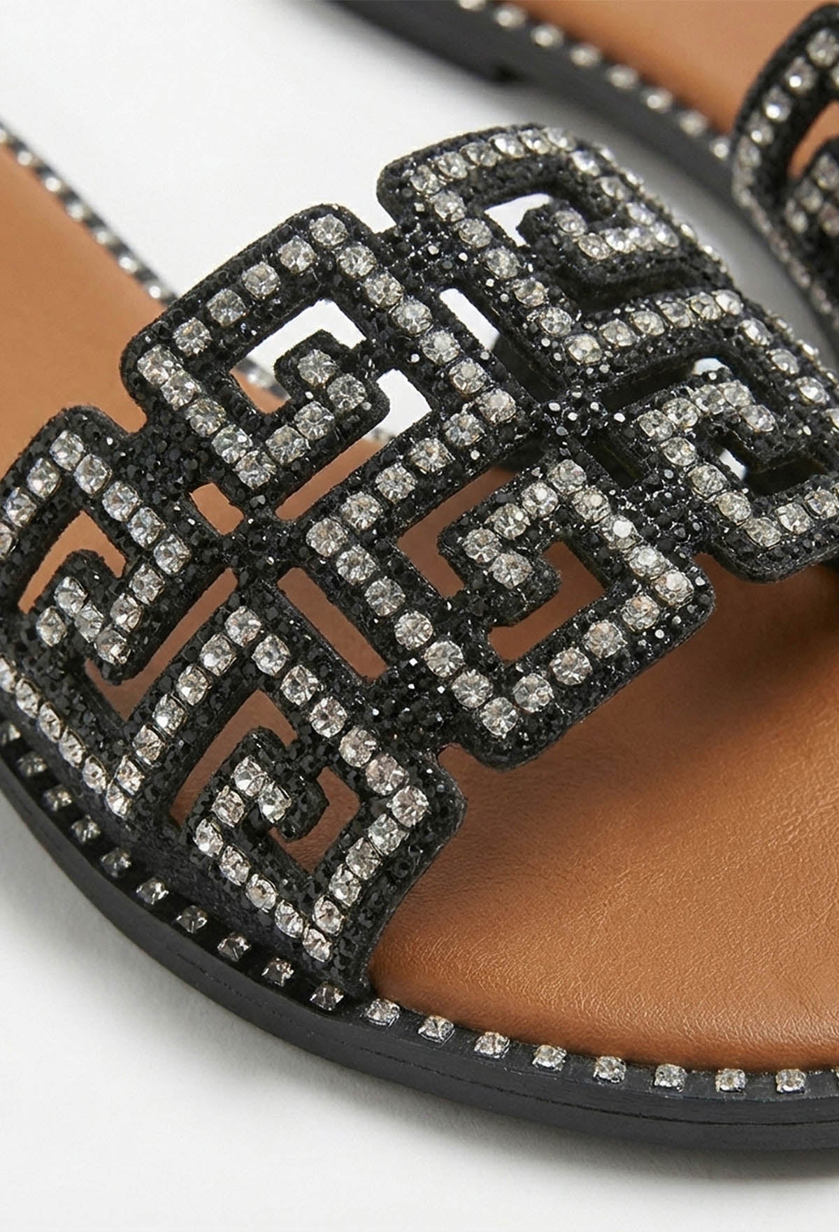 Always Be Mine Black Diamante Embellished Flat Sandals