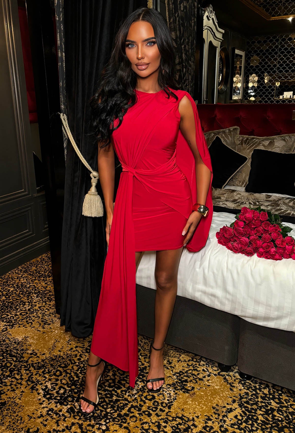 Artemis Red Drape Front Mini Dress