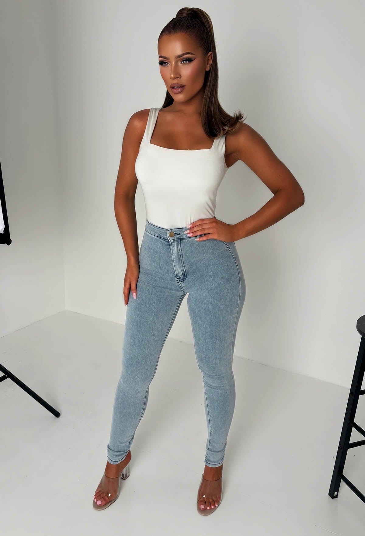 Authentic Chic Light Wash Stretch Skinny Plain Front Jeggings