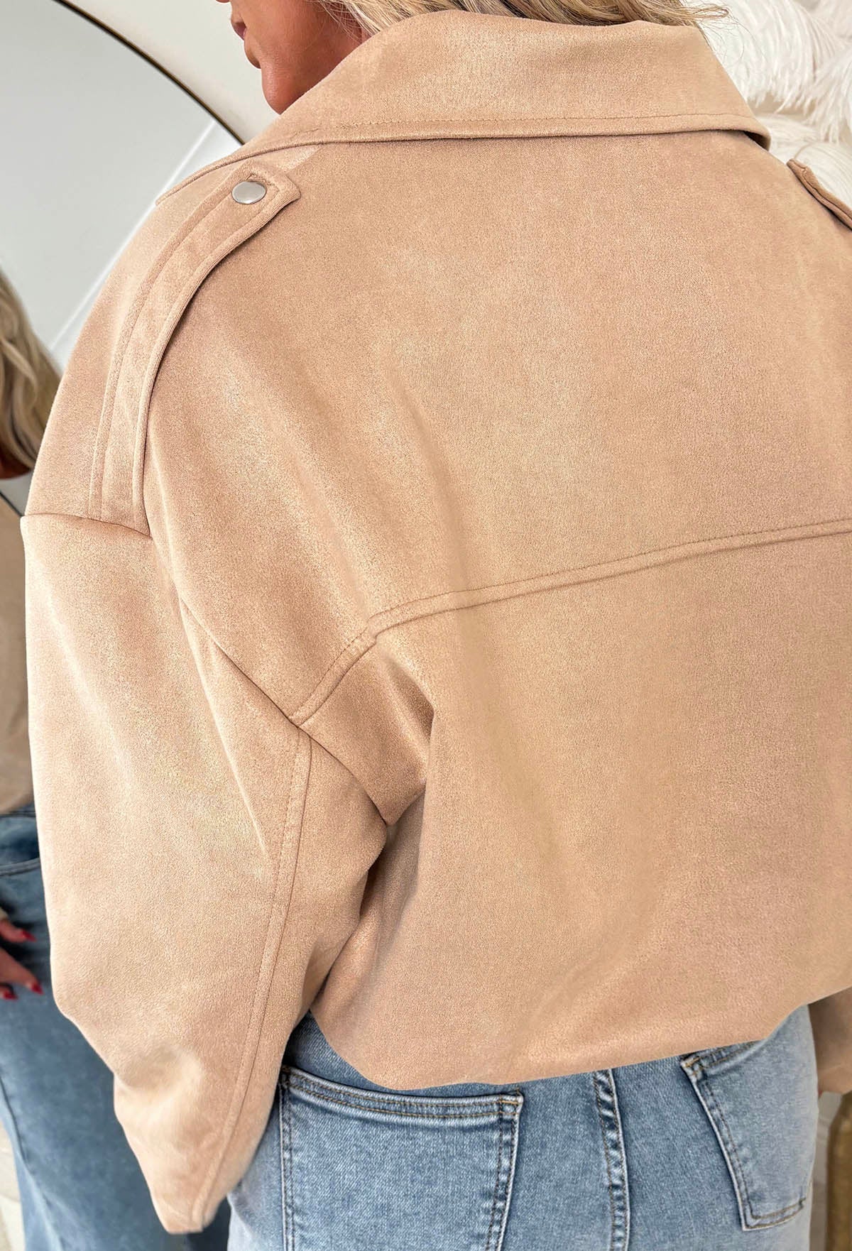 Autumn Crush Beige Faux Suede Bomber Jacket