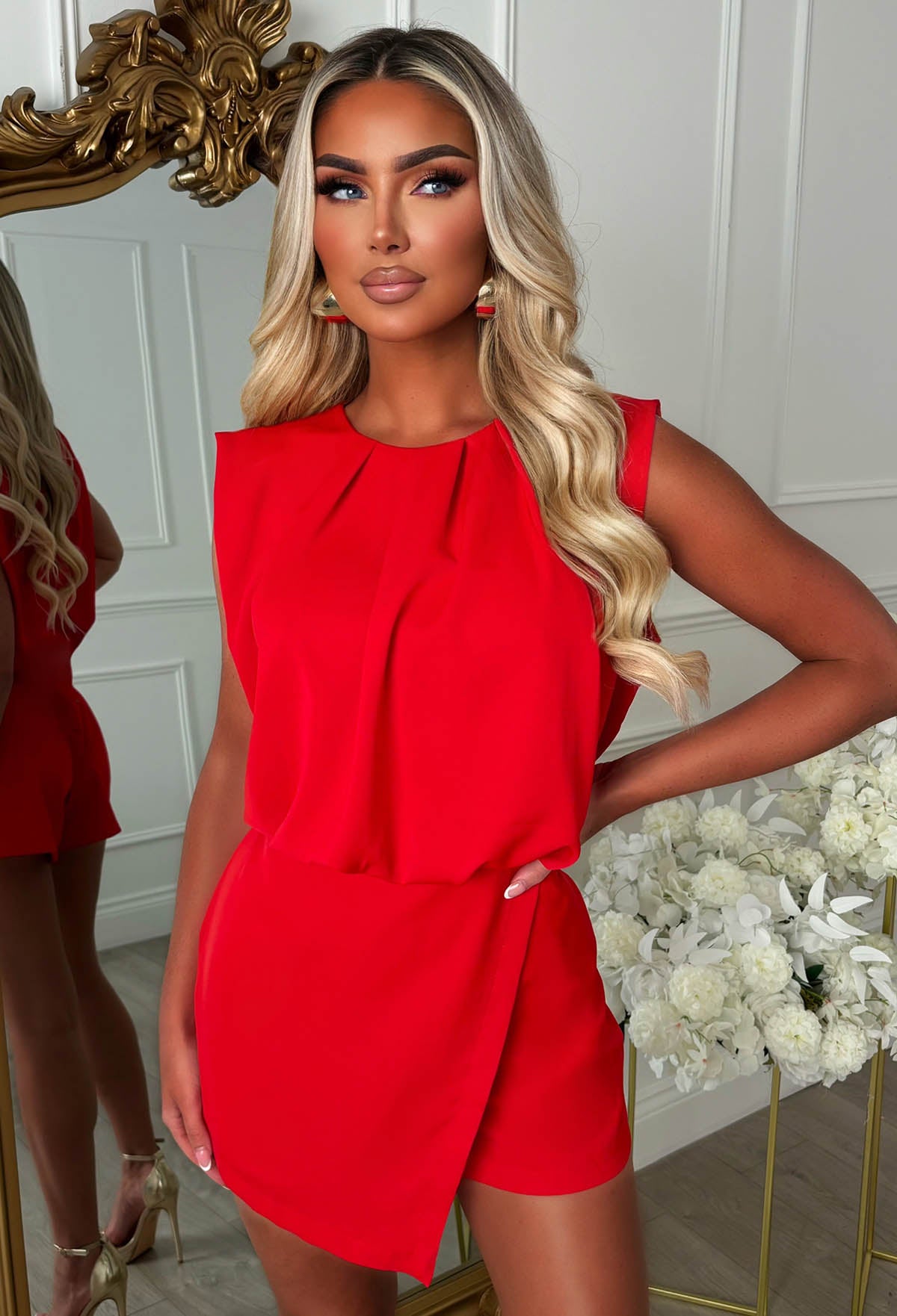 Babe Energy Red Wrap Front Sleeveless Skort Playsuit
