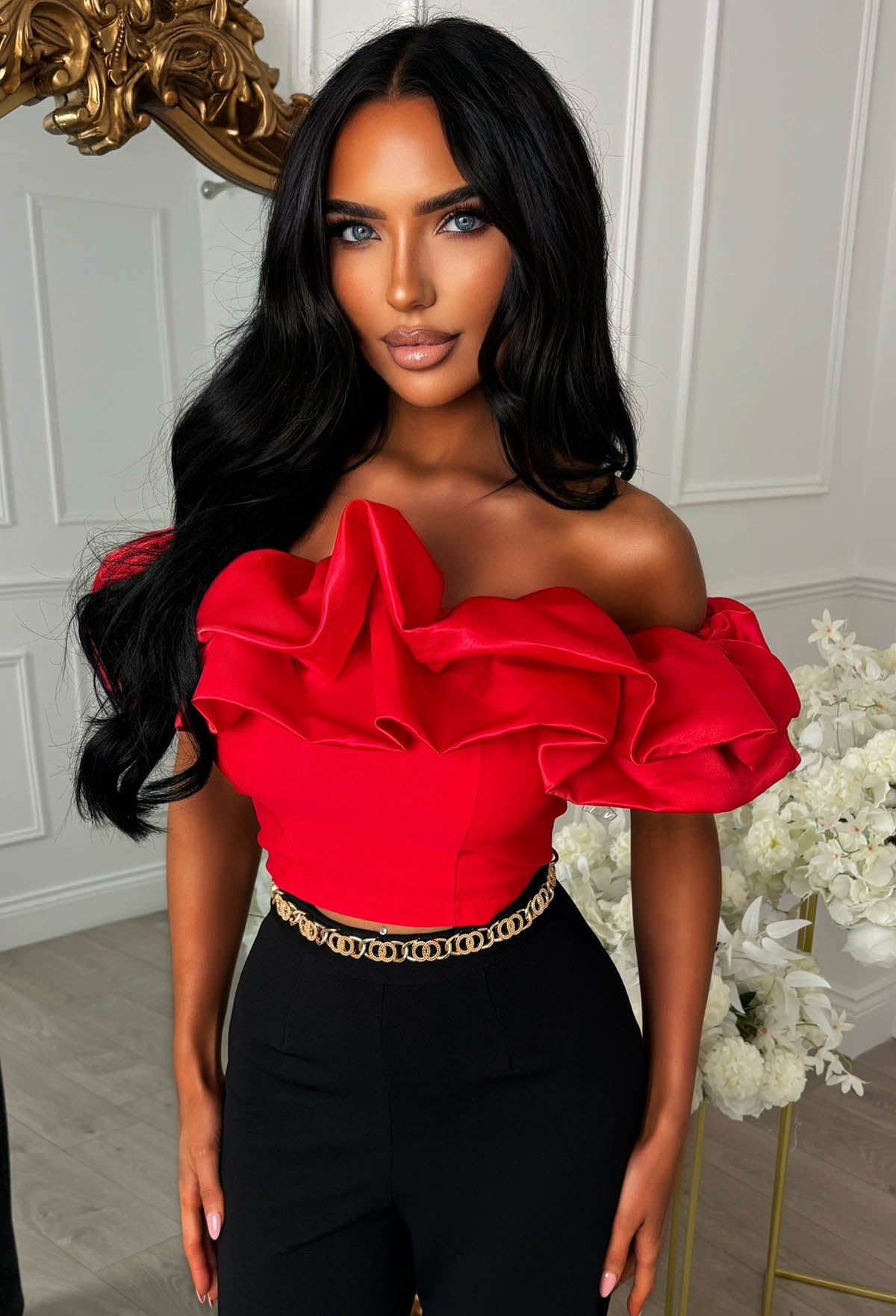 Bardot Bloom Red Ruffle Top