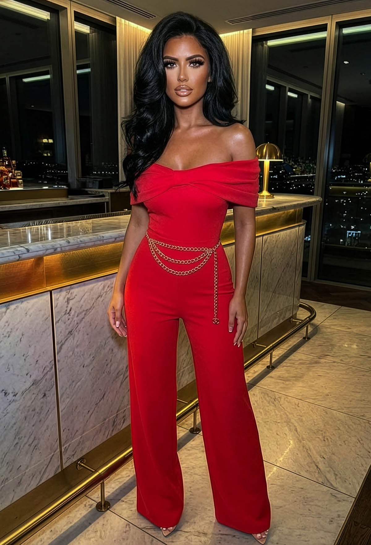 Bardot Bow Red Bodysuit