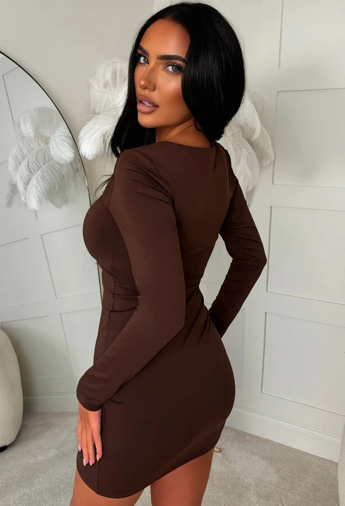 Basically Be Sassy Chocolate Brown Long Sleeve Mini Dress