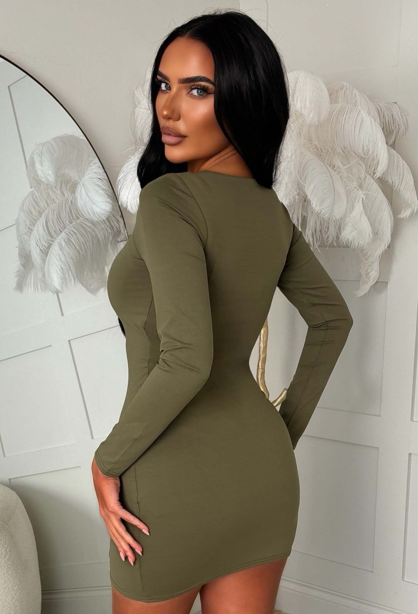 Basically Be Sassy Khaki Long Sleeve Mini Dress