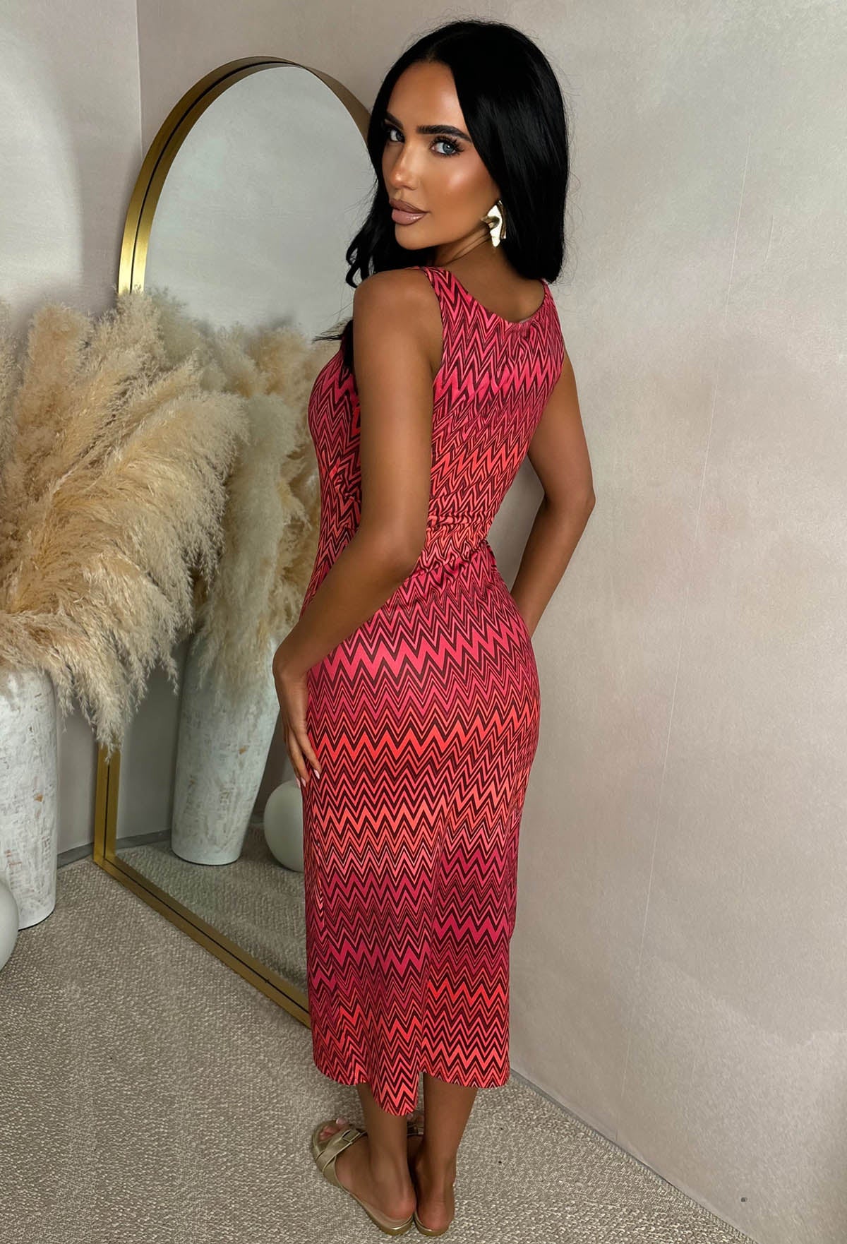 Basically Be There Pink Print Maxi Dress With Square Neckline