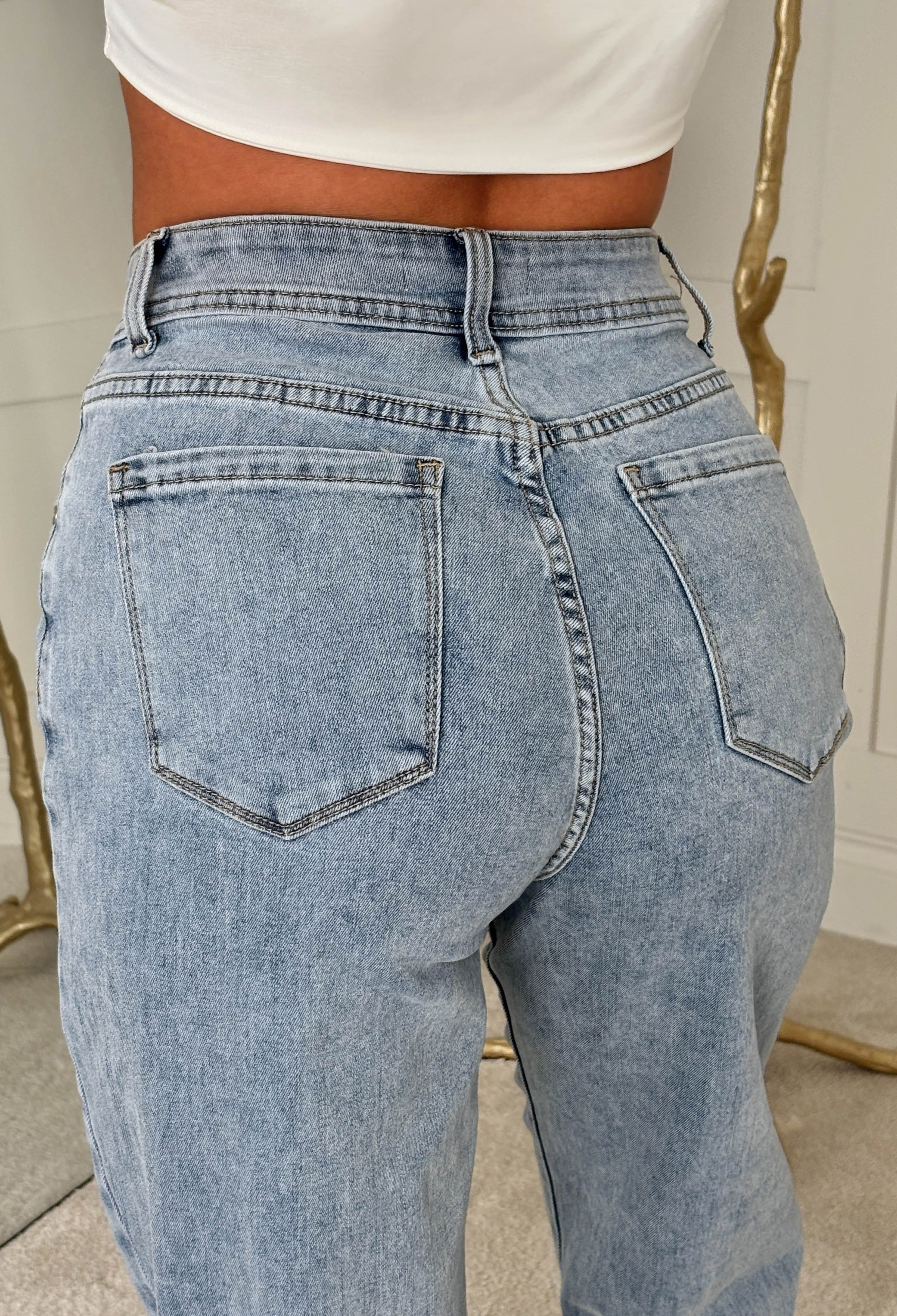 Light Wash Stretch Denim Barrel Jeans