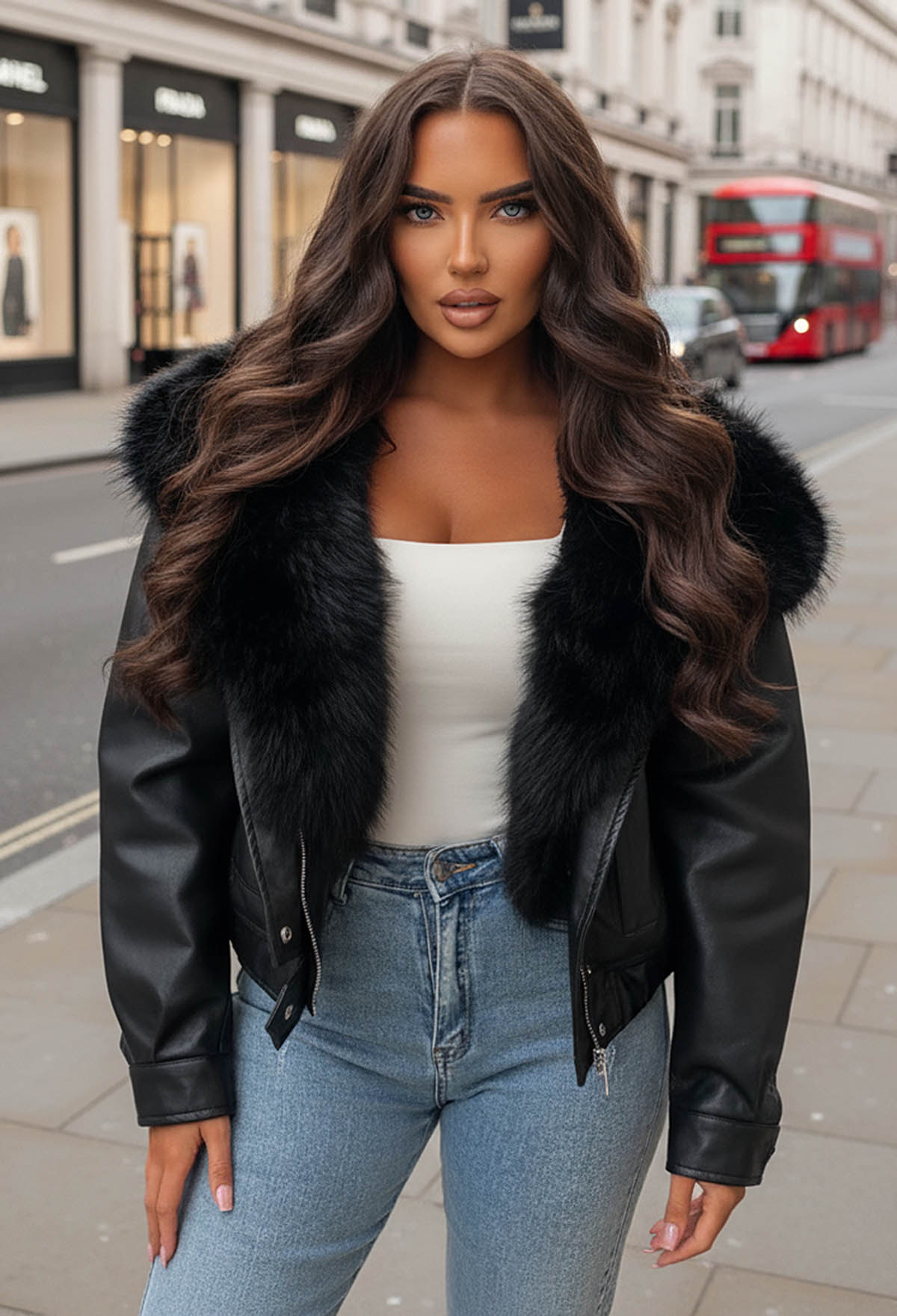 Warm Feelings Black Faux Fur Collared Faux Leather Jacket